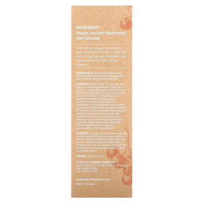 Mary &amp May, Vegan Low PH Hyaluronic Gel Cleanser, 5,07 Fl Oz (150 ml)