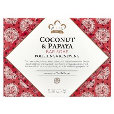 Heritage Nubian, Coconut & Papaya Bar mydła, 5 uncji (142 g) Heritage Nubian, Coconut & Papaya Bar mydła, 5 uncji (142 g)