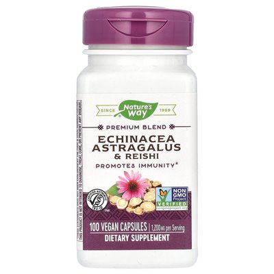 Nature's Way, Echinacea astragalus &amp Reishi, 1200 mg, 100 wegańskich kapsułek (400 mg na kapsułkę)