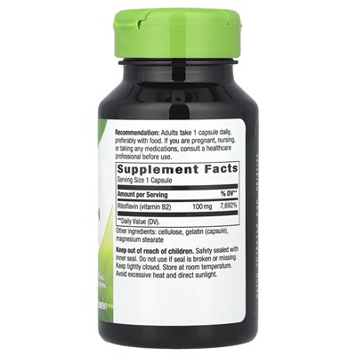Nature, ryboflawina, witamina B2, 100 mg, 100 kapsułek Nature, ryboflawina, witamina B2, 100 mg, 100 kapsułek