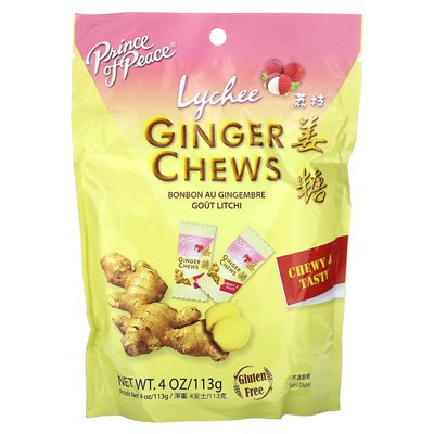 Prince of Peace, Ginger Chews, Lychee, 4 uncje (113 g) Prince of Peace, Ginger Chews, Lychee, 4 uncje (113 g)