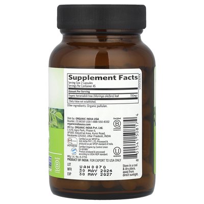 Organic India, Moringa, 700 mg, 90 vegetarische Kapseln (350 mg pro Kapsel)