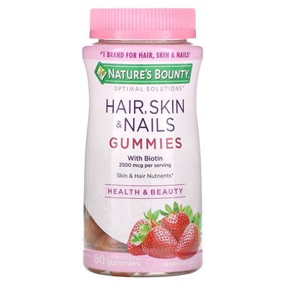 Nature's Bounty, Hair, Skin and Nails with Biotin, Strawberry, 80 Gummies