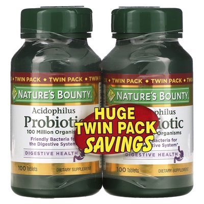Nature's Bounty, Probiotyk Acidophilus, Bliźniaczy Pakiet, 100 Tabletek Każda Nature's Bounty, Probiotyk Acidophilus, Bliźniaczy Pakiet, 100 Tabletek Każda