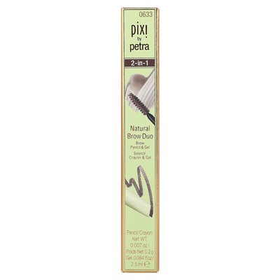 Pixi Beauty, 2-w-1 Natural Brow Duo, Brow Pencil &amp Gel, 0633 Deep Brunette, 1 Count