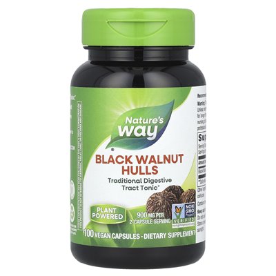 Nature's Way, Black Walnut Hulls, 900 mg, 100 kapsułek wegańskich (450 mg na kapsułkę)