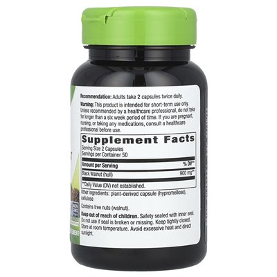 Nature's Way, Black Walnut Hulls, 900 mg, 100 kapsułek wegańskich (450 mg na kapsułkę)