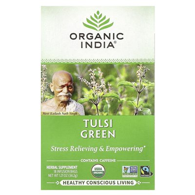 Organic India, Tulsi-Tee, grün, 18 Aufgussbeutel, 1,21 oz (34,2 g)