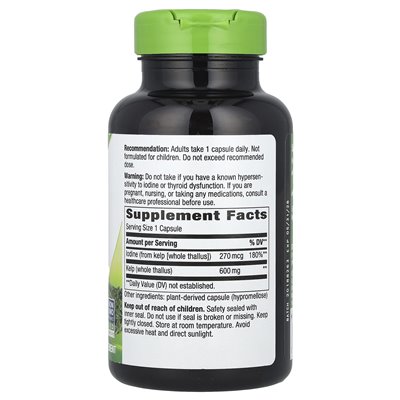 Nature's Way, Kelp, Whole Thallus, 600 mg, 180 wegańskich kapsułek