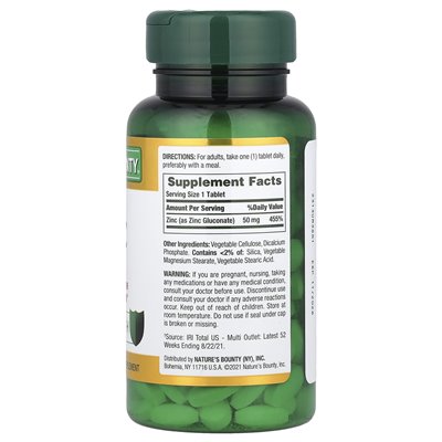 Nature's Bounty, Zinc, 50mg, 100 Tablets