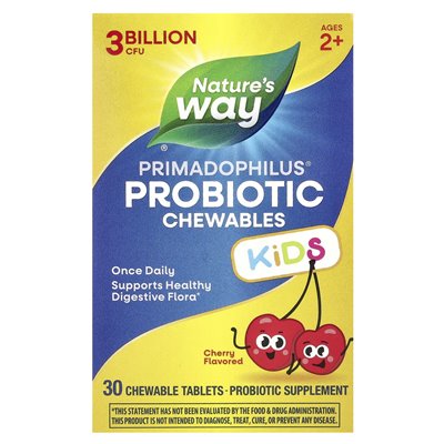 Nature's Way, Primadophilus® Kids Probiotic Chewable, wiek 2+, wiśnia, 3 miliardy CFU, 30 tabletek do żucia