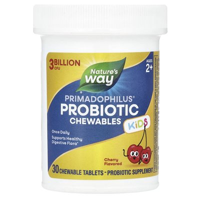 Nature's Way, Primadophilus® Kids Probiotic Chewable, wiek 2+, wiśnia, 3 miliardy CFU, 30 tabletek do żucia