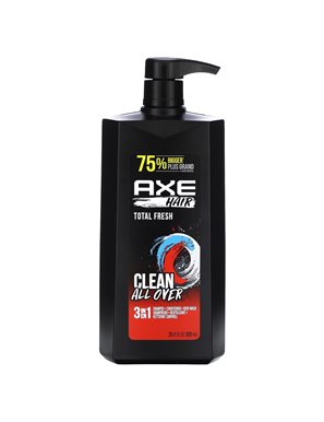 Axe, Hair, Clean Everywhere, 3 in 1 Shampoo + Conditioner + Body Wash, Totally Fresh, 28 oz (828 ml)