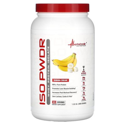 Odżywianie metaboliczne, izopwdr, izolat białka serwatkowego, krem bananowy, 1,52 funta (690 g) Odżywianie metaboliczne, izopwdr, izolat białka serwatkowego, krem bananowy, 1,52 funta (690 g)