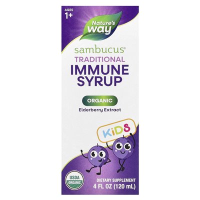 Nature's Way, Kids Sambucus®, organiczny tradycyjny syrop immunologiczny, w wieku 1+, 4 fl oz (120 ml) Nature's Way, Kids Sambucus®, organiczny tradycyjny syrop immunologiczny, w wieku 1+, 4 fl oz (120 ml)