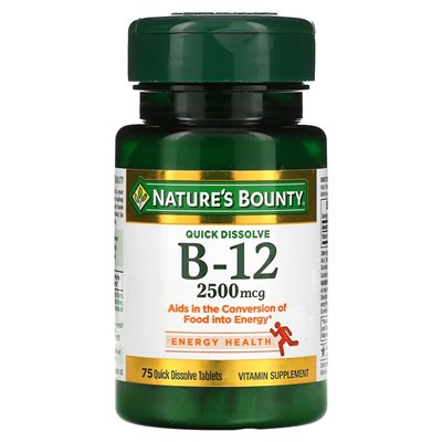 Nature's Bounty, B-12, Natural Cherry, 2500 mcg, 75 szybkich tabletek rozpuszczonych