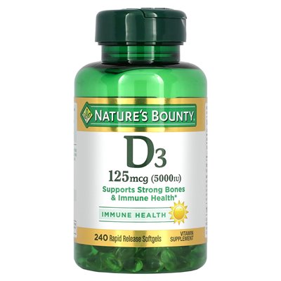 Nature's Bounty, D3, 125 McG (5000 IE), 240 Softgel-Kapseln, schnelle Freisetzung