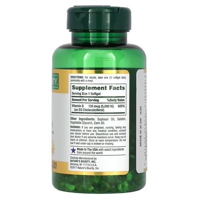 Nature's Bounty, D3, 125 McG (5000 IE), 240 Softgel-Kapseln, schnelle Freisetzung