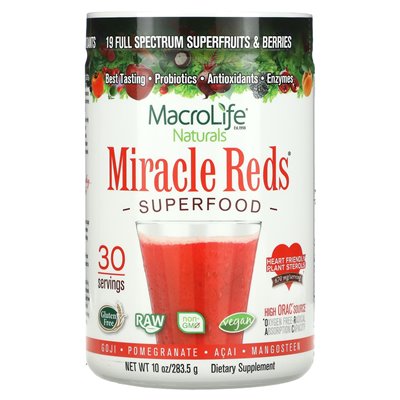 Macrolife Naturals, Miracle Reds, Superfood, Goji-Pomegranate-Acai-Mangosteen, 10 uncji (283,5 g)