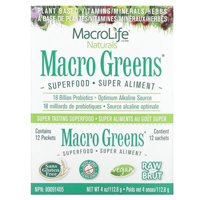 Macrolife Naturals, Macro Greens, Superfood, 12 Packets, 0.3 oz (9.4 g)