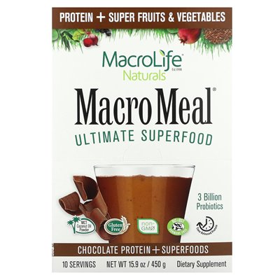 Macrolife Naturals, Macromeal, Ultimate Superfood, czekolada, 10 pakietów, 1,6 uncji (45 g)