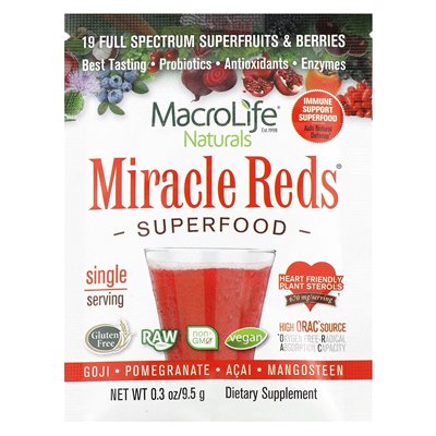 Macrolife Naturals, Miracle Reds, Superfood, Goji, Granate, Acai, Mangosten, 12 pakietów, 0,3 uncji (9,5 g) Macrolife Naturals, Miracle Reds, Superfood, Goji, Granate, Acai, Mangosten, 12 pakietów, 0,3 uncji (9,5 g)