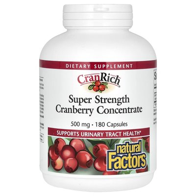 Natural Factors, CranRich, Super Strength, koncentrat żurawinowy, 500 mg, 180 kapsułek Natural Factors, CranRich, Super Strength, koncentrat żurawinowy, 500 mg, 180 kapsułek