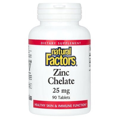 Czynniki naturalne, chelat cynku, 25 mg, 90 tabletek