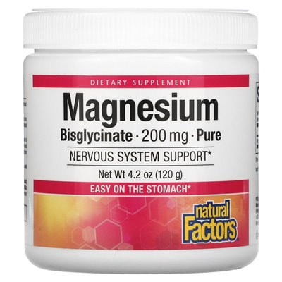 Czynniki naturalne, bisglicynian magnezu, czysty, 200 mg, 4,2 uncji (120 g)