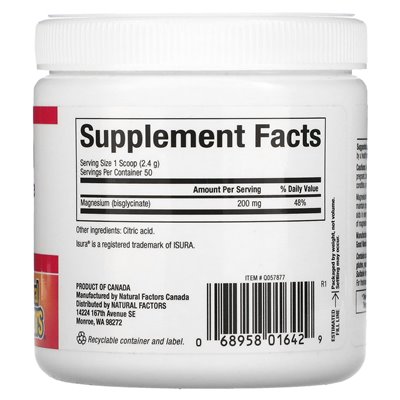 Czynniki naturalne, bisglicynian magnezu, czysty, 200 mg, 4,2 uncji (120 g)