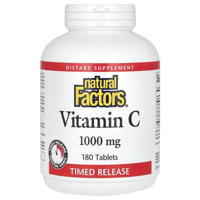 Czynniki naturalne, witamina C, uwalnianie czasu, 1000 mg, 180 tabletek Czynniki naturalne, witamina C, uwalnianie czasu, 1000 mg, 180 tabletek