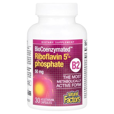 Czynniki naturalne, biocoenzymated ™, B2, ryboflawina 5'-fosforan, 50 mg, 30 kapsułek wegetariańskich