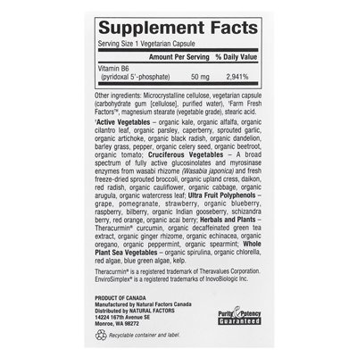 Czynniki naturalne, biocoenzymated, B6, pirydoksal 5'-fosforan, 50 mg, 30 kapsułek wegetariańskich
