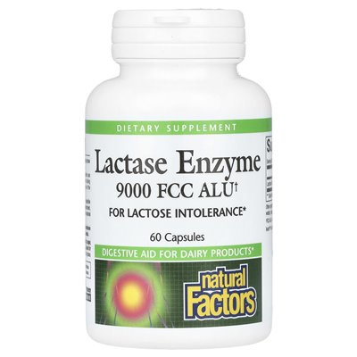 Czynniki naturalne, enzym laktazy, 9 000 FCC ALU, 60 kapsułek