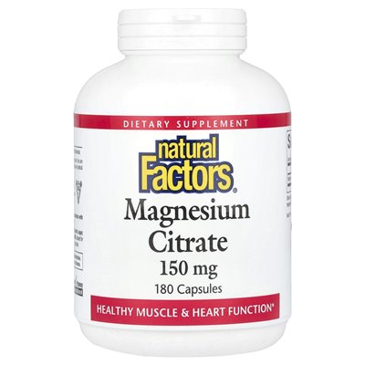 Czynniki naturalne, cytrynian magnezu, 150 mg, 180 kapsułek Czynniki naturalne, cytrynian magnezu, 150 mg, 180 kapsułek