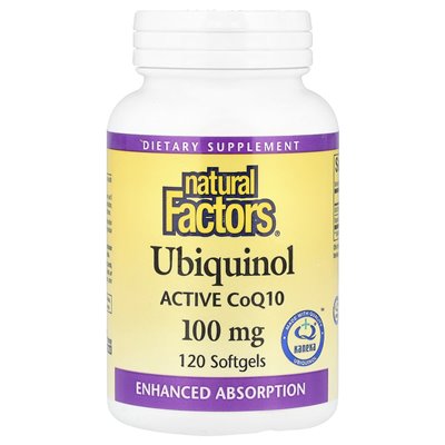 Czynniki naturalne, ubikinol, aktywny COQ10, 100 mg, 120 miękkich