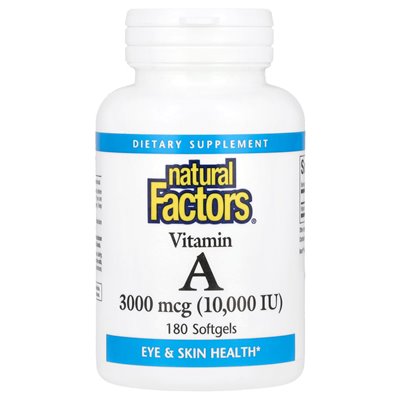 Czynniki naturalne, witamina A, 3000 mcg (10 000 IU), 180 miękkich