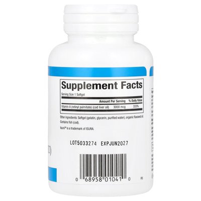 Czynniki naturalne, witamina A, 3000 mcg (10 000 IU), 180 miękkich
