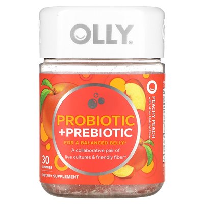 Olly, probiotyk + prebiotyk, brzoskwinia brzoskwiniowa, 30 gumzy Olly, probiotyk + prebiotyk, brzoskwinia brzoskwiniowa, 30 gumzy