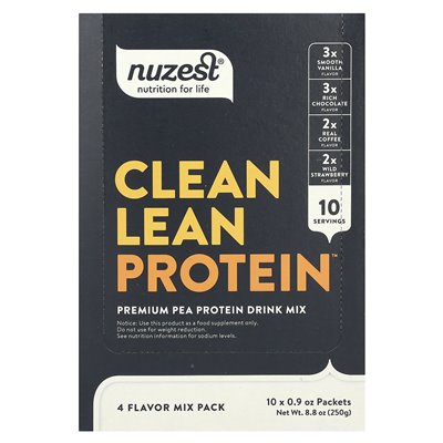 Nuzest, czyste szczupłe białko, 4 opakowanie o smaku smaku, 10 pakietów, 0,9 uncji (25 g) każdy