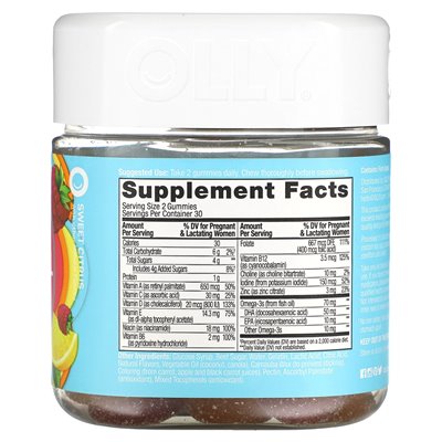 Olly, essential, prenatal, folic acid + dha, sweet citrus, 60 gummy