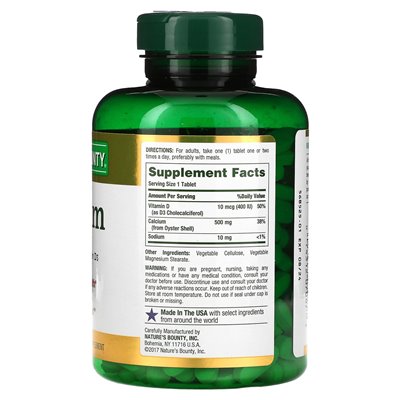 Nature Natury, calcium with vitamin D3, 500 mg, 300 tablets