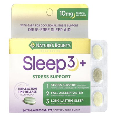 Nature's Bounty, Sleep 3 +, wsparcie stresowe, 56 tabletek z trójcy warstwy Nature's Bounty, Sleep 3 +, wsparcie stresowe, 56 tabletek z trójcy warstwy