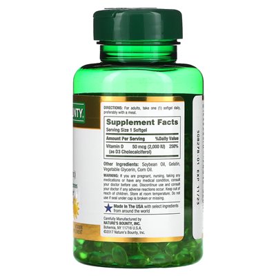 Nature's Bounty, D3, 50 McG (2000 IU), 350 Soft Release Softgels Nature's Bounty, D3, 50 McG (2000 IU), 350 Soft Release Softgels