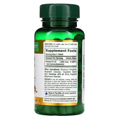 Nature's Bounty, B-12, 1000 MCG, 200 tabletek powlekanych