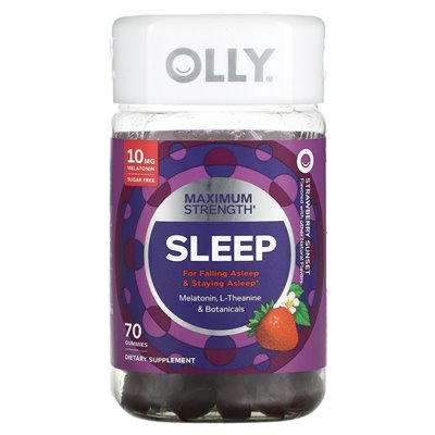 Olly, gummy sleep, maximum strength, sugar free, strawberry sunset, 5mg, 70 gumms