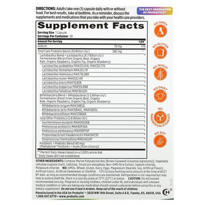 Probulin, Total Care Probiotics, 20 Billion CFU, 30 Capsules