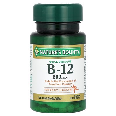 Nature's Bounty Vitamin B-12, natürliche Kirsche, 500 mcg, 100 schnell auflösbare Tabletten