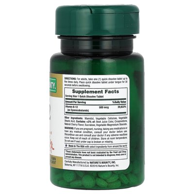 Nature's Bounty Vitamin B-12, natürliche Kirsche, 500 mcg, 100 schnell auflösbare Tabletten