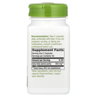 Nature's Way, Gotu Kola Herb, 950 mg, 100 wegańskich kapsułek (475 mg na kapsułkę)